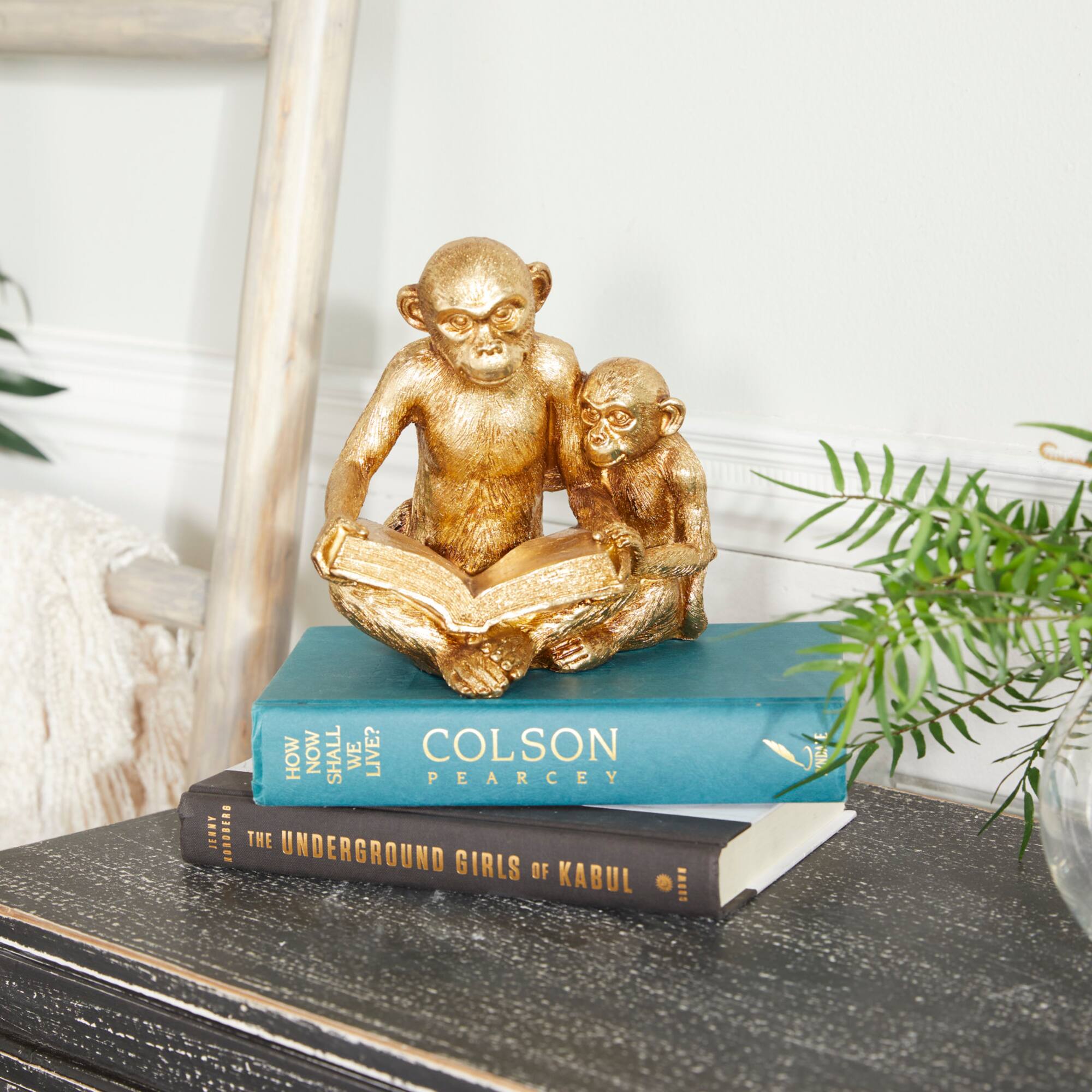Gold Polystone Glam Sculpture, 7" x 9" x 6"